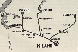 Dokument: Karte mit den oberitalienischen Autobahnen von Milano nach Bergamo, Como Varese und Sesto.c