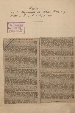 Dokument: Eine auf Papier aufgeklebte Zeitungsseite