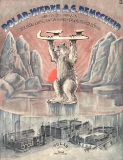 Titelblatt der Reklame von der Polar-Werke AG mit Motiv eines Eisbären als Markenträger.